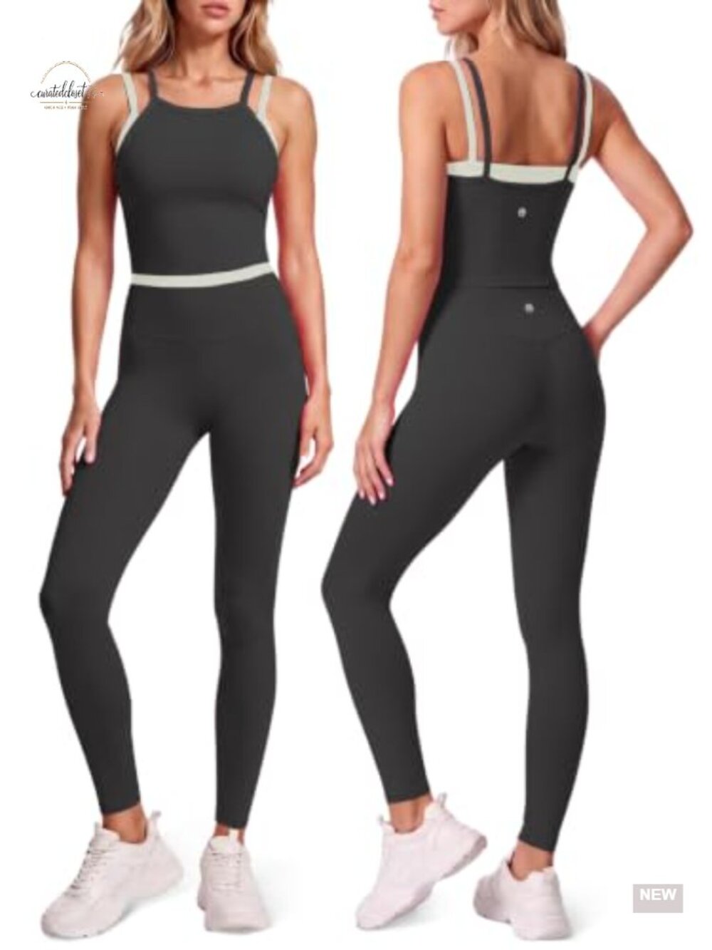 Two Piece Workout Sets Padded Tank Top High Waist Leggings Polyamide Elastane